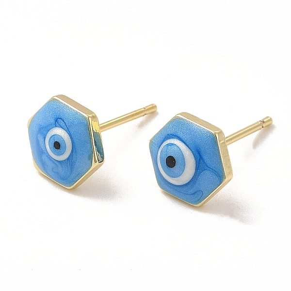 

PandaHall Enamel Hexagon with Evil Eye Stud Earrings, Real 18K Gold Plated Brass Jewelry for Women, Deep Sky Blue, 8x9mm, Pin: 0.8mm Brass...