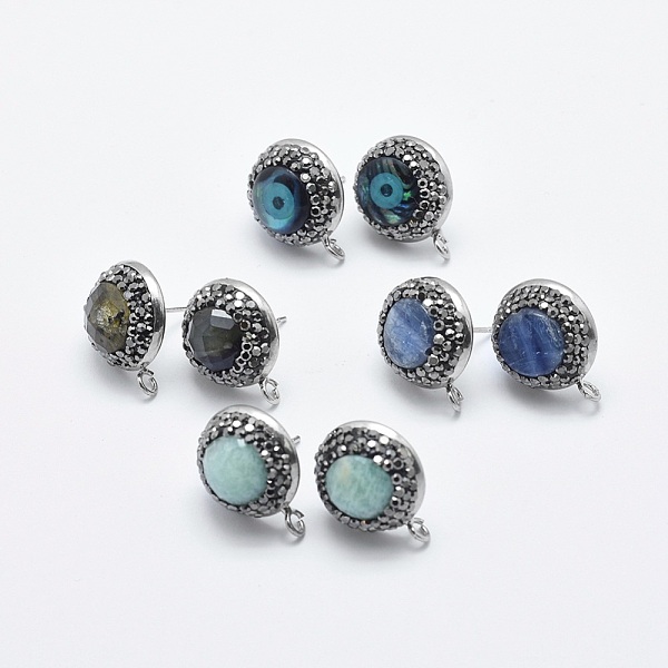 

PandaHall Natural Gemstone/Shell Stud Earring Findings, with Loop, Polymer Clay Rhinestone and Platinum Tone Brass Findings, Flat Round..., Black