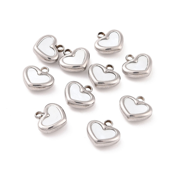 

PandaHall 304 Stainless Steel Pendants, with Shell, Heart, Stainless Steel Color, 11x11x4mm, Hole: 1.8mm Stainless Steel+Shell Heart