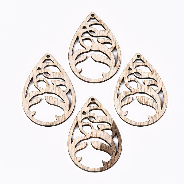 

PandaHall Unfinished Hollow Wood Big Pendants, Undyed, Laser Cut Wood Shapes, Teardrop, Antique White, 57x39~40x2.5mm, Hole: 2mm Wood...