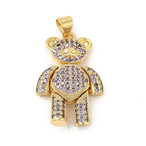 

PandaHall Brass Micro Pave Cubic Zirconia Pendants, Bear Charm, Mechanical Charm, Golden, Lilac, 26.5x18x7mm, Hole: 4x3mm Brass+Cubic..., Purple