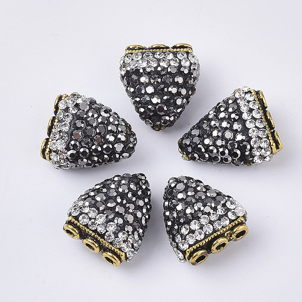 

PandaHall 4-Holes Polymer Clay Rhinestone Beads, with Brass Findings, Triangle, Antique Golden, Jet Hematite, 17x15x9.5mm, Hole: 1.4~1.8mm..., Black