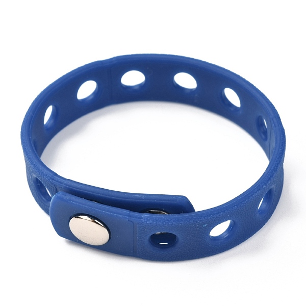 

PandaHall Unisex Silicone Cord Bracelets, with Platinum Plated Iron Findings, Dark Blue, 8-3/8 inch(21.3cm) Silicone