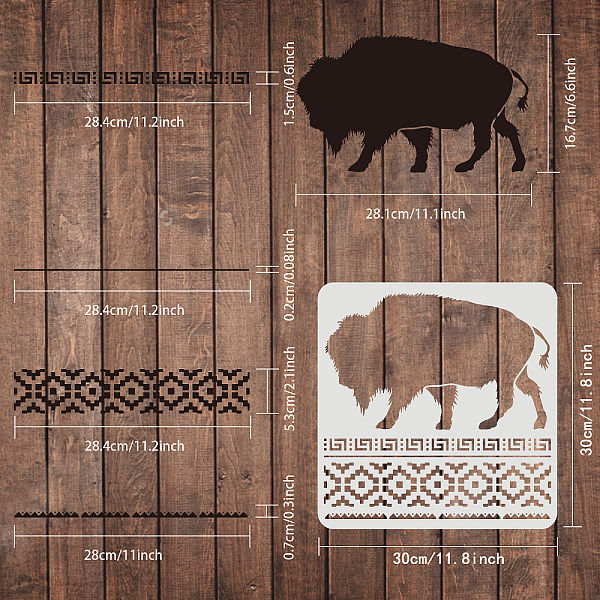 

PandaHall FINGERINSPIRE Layered Buffalo Stencils Template 30x30cm Plastic Aztec Buffalo Drawing Painting Stencils Aztec Borders Pattern..., White