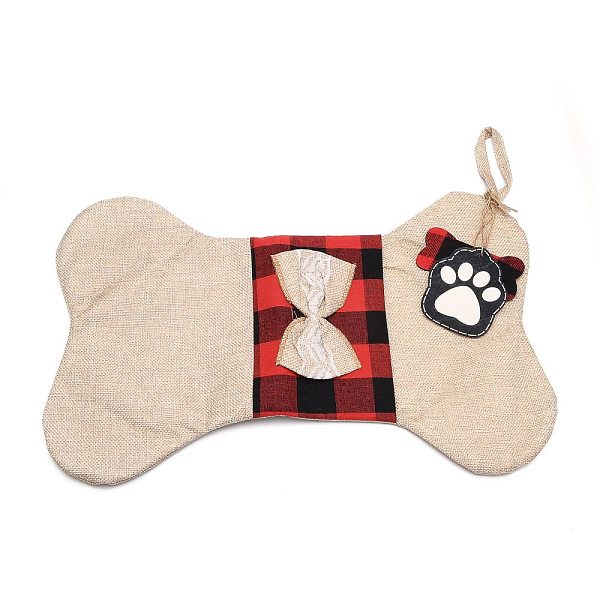 

PandaHall Bone Shape Cloth Socks, Plaid Pet Gift Bags, Christmas Party Decoration, Tan, 42x26.5x0.6cm Cloth Others Orange