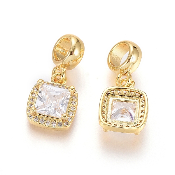 

PandaHall Brass Micro Pave Clear Cubic Zirconia European Dangle Charms, Large Hole Pendants, Square, Golden, 21mm, Hole: 5mm, Square...