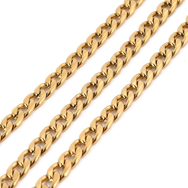 

PandaHall Vacuum Plating 304 Stainless Steel Cuban Link Chains, Unwelded, with Spool, Golden, 7x5x1.5mm, about 32.81 Feet(10m)/Roll 304...