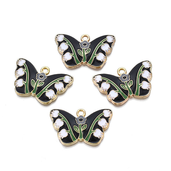 

PandaHall Alloy Enamel Pendants, Cadmium Free & Nickel Free & Lead Free, Light Gold, Butterfly with Tulip, Black, 17.5x28x2.5mm, Hole: 1.8mm...