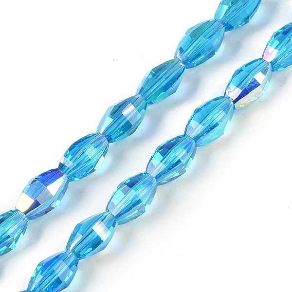 

PandaHall Electroplate Glass Beads Strands, AB Color Plated, Faceted, Oval, Deep Sky Blue, 9.5x5.5mm, Hole: 1.2mm, about 60pcs/strand...