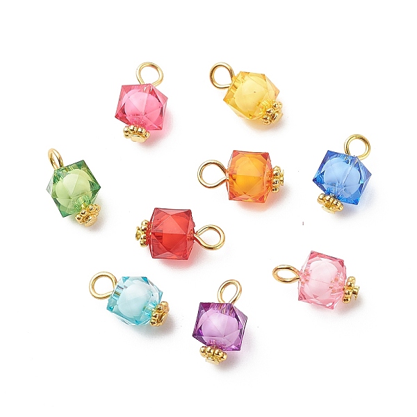 

PandaHall Glass Pendant, with Brass Findings, Square, Golden, Mixed Color, 13.5x7.5x7.5mm, Hole: 2.5mm Brass+Glass Square Multicolor