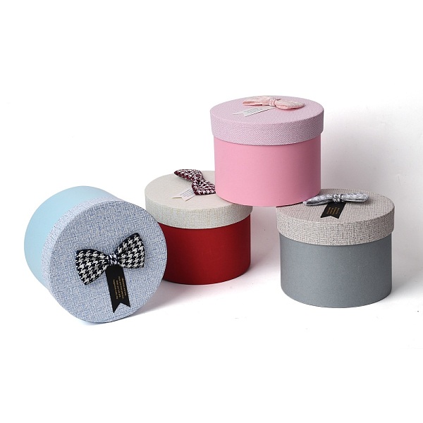 PandaHall Cardboard Jewelry Boxes, with Ribbon Bowknot, Column, Mixed Color, 13.4x10cm, Inner Diameter: 12.5cm Paper Round Multicolor