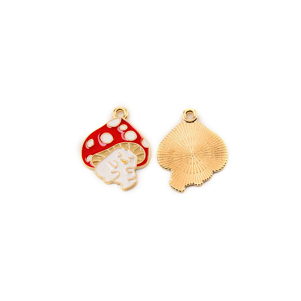

PandaHall Zinc Alloy Pendants, with Enamel, Cadmium Free & Lead Free, Light Gold, Mushroom, Red, 26x19x1mm, Hole: 2mm Alloy Mushroom Red