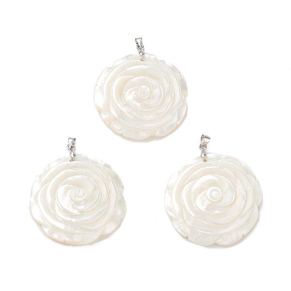 

PandaHall Natural White Shell Pendants, Flower Rose Charms, with Brass Snap on Bails, Cadmium Free & Lead Free, Platinum, 39x7mm, Hole...