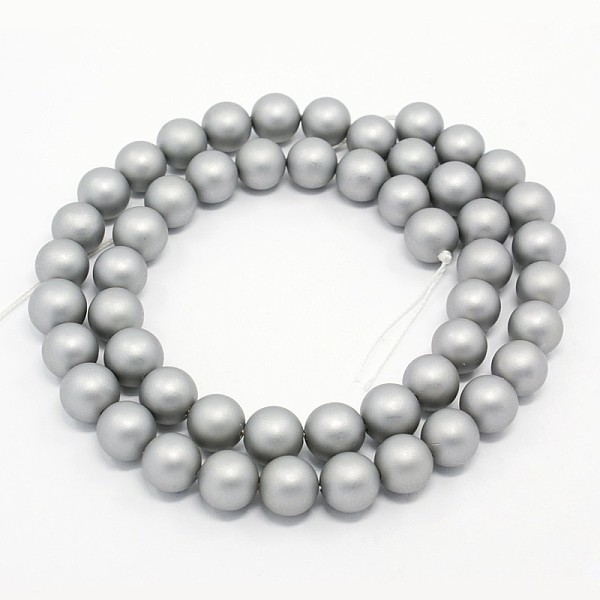 

PandaHall Round Shell Pearl Frosted Beads Strands, Light Grey, 8mm, Hole: 1mm, about 52pcs/strands, 15.7 inch Shell Pearl Round Gray