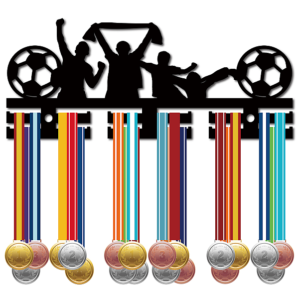 PandaHall Acrylic Medal Holder, Medals Display Hanger Rack, with Standoff Pins, Medal Holder Frame, Football Pattern, 121x290x10mm, Hole