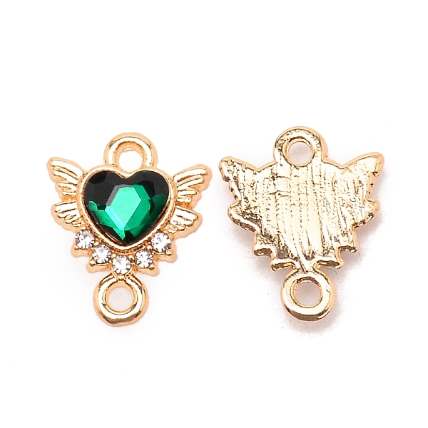 

PandaHall Zinc Alloy Links Connectors, with Rhinestone, Heart with Wing, Light Gold, Emerald, 14x12x2.5mm, Hole: 1.6mm Alloy Heart Green
