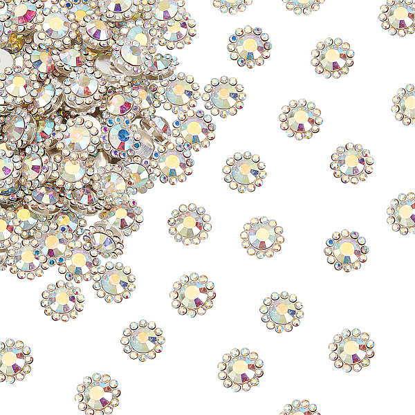 

PandaHall Olycraft Glass Rhinestone Cabochons, with Silver Color Plated Brass Findings, Flower, Clear AB, 12x5.5mm, 240pcs/box..., White