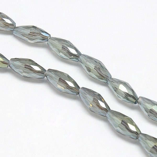 

PandaHall Electroplate Crystal Glass Rice Beads Strands, Faceted, Rainbow Color Plated, Dark Olive Green, 4x9mm, Hole: 1mm, about...