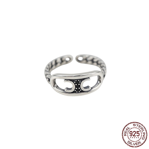 

PandaHall 925 Thailand Sterling Silver Finger Rings, Open Cuff Rings, with Cubic Zirconia, Oval with Moon, Black, Antique Silver Sterling...