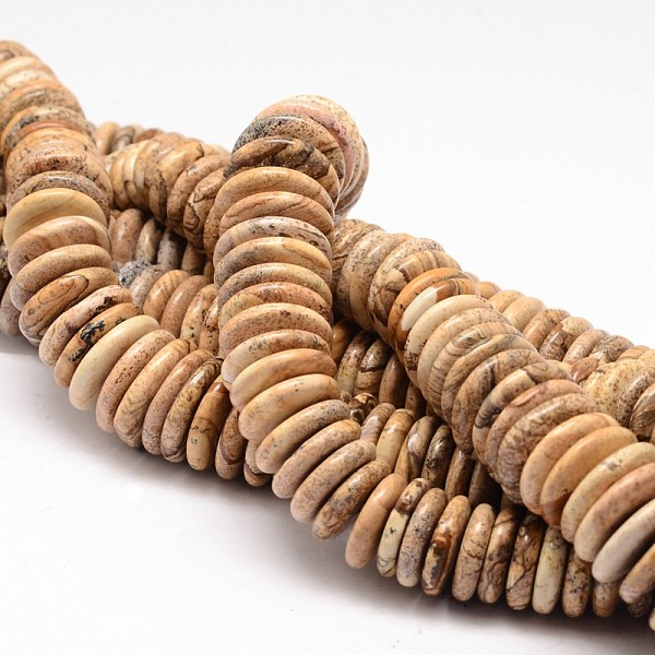 

PandaHall Natural Picture Jasper Graduated Beads Strands, Disc/Flat Round, 8~21x3~4.5mm, Hole: 1mm, about 133~139pcs/strand, 23 inch Picture...