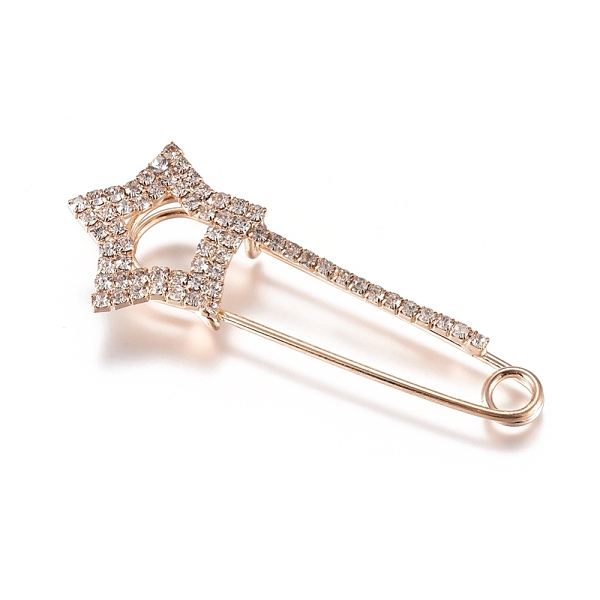 

PandaHall Alloy Rhinestone Safety Brooch, Star, Crystal, Light Gold, 66.8x17mm, Pin: 1.5mm Alloy+Rhinestone Clear