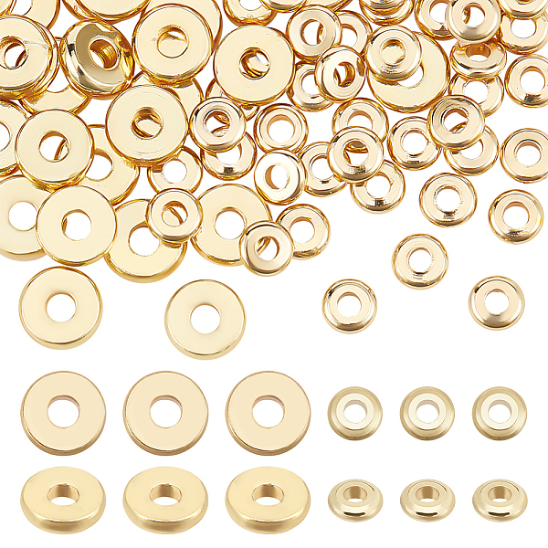 

PandaHall AHADERMAKER 100Pcs 2 Style Brass Beads, Long-Lasting Plated, Flat Round/Disc, Heishi Beads, Real 18K Gold Plated, 4~6x1.5mm, Hole...