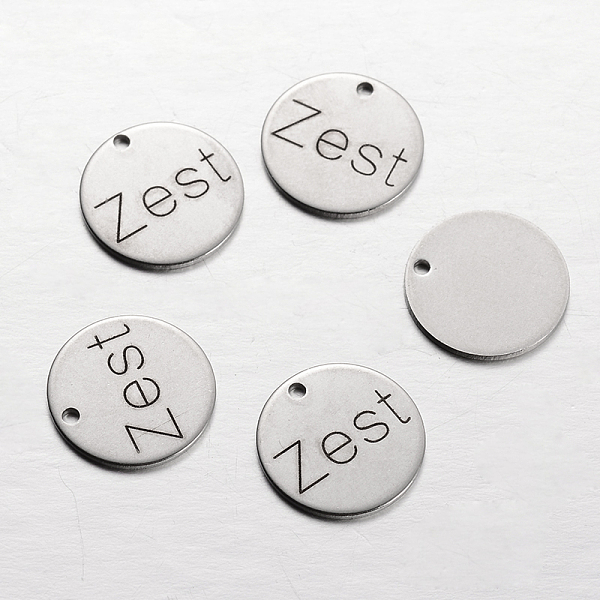 

PandaHall Spray Painted Stainless Steel Charms, Flat Round with Words Zest, Stainless Steel Color, 14x1mm, Hole: 1mm Stainless Steel Flat...