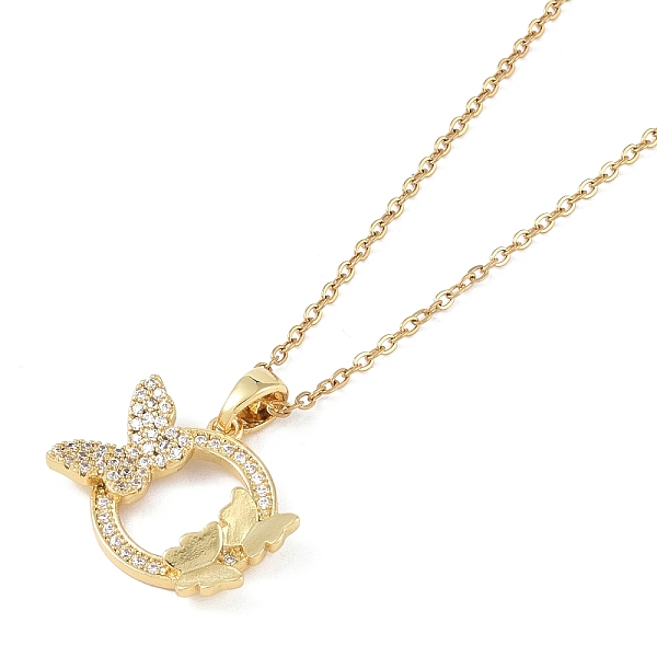 

PandaHall 201 Stainless Steel Cable Chain Necklaces, Brass Micro Pave Clear Cubic Zirconia Pendant Necklaces, Ring with Butterfly, Real 18K...