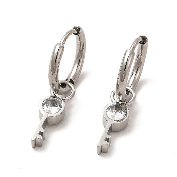 

PandaHall Crystal Rhinestone Skeleton Key Dangle Hoop Earrings, 304 Stainless Steel Jewelry for Women, Stainless Steel Color, 27mm, Pin..., Clear
