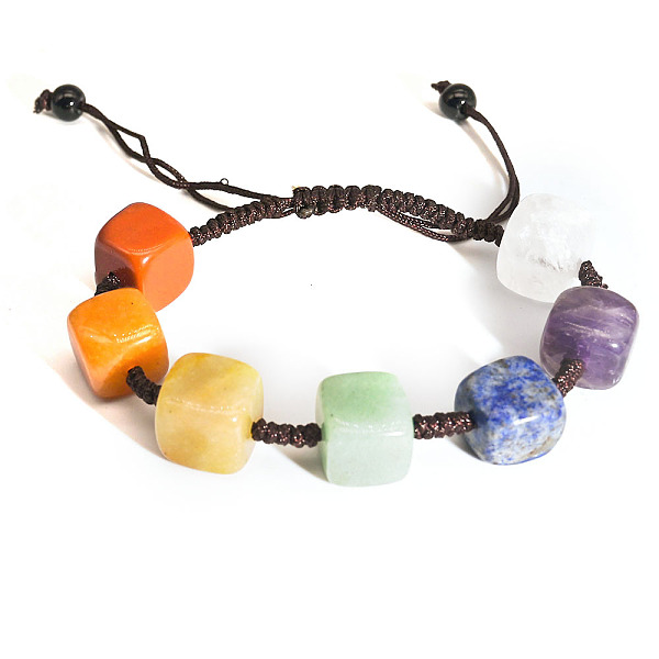 

PandaHall Adjustable Natural Mixed Stone Braided Bead Bracelet, 7 Chakra Theme Bracelet, Cube, 7-7/8 inch(20cm) Mixed Stone Cube