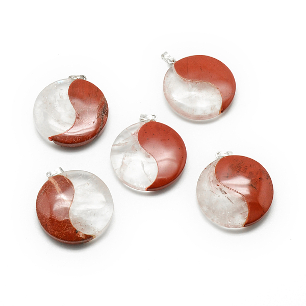 

PandaHall Crystal and Red Jasper Pendants, with Platinum Tone Alloy Findings, 33.5x30.5x7mm, Hole: 2.5x5.5mm Mixed Stone Flat Round