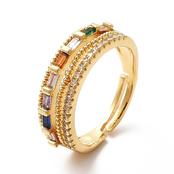 

PandaHall Colorful Glass Rectangle & Cubic Zirconia Adjustable Ring, Brass Jewelry for Women, Real 18K Gold Plated, US Size 7 1/4(17.5mm)...