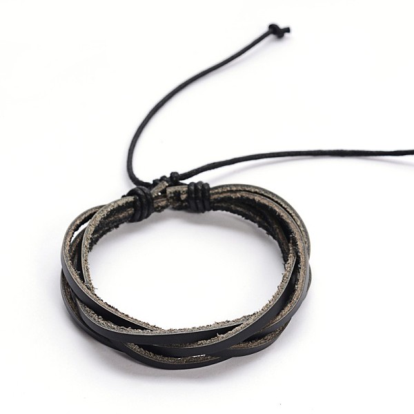 

PandaHall Adjustable Twine Style Leather Cord Bracelets, Black, 50x55mm Leather Black