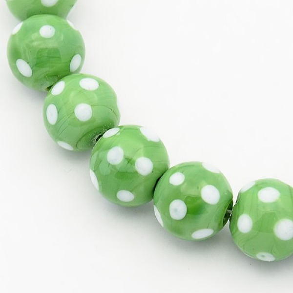 

PandaHall Handmade Lampwork Round Beads Strands, polka-dotted, Light Green, 12mm, Hole: 2mm, about 23pcs/strand, 13.5 inch Lampwork Round...