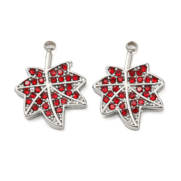 

PandaHall 304 Stainless Steel Pendants, with Siam Rhinestone, Leaf Charms, Stainless Steel Color, 18x13.5x2mm, Hole: 1.6mm Stainless..., Red