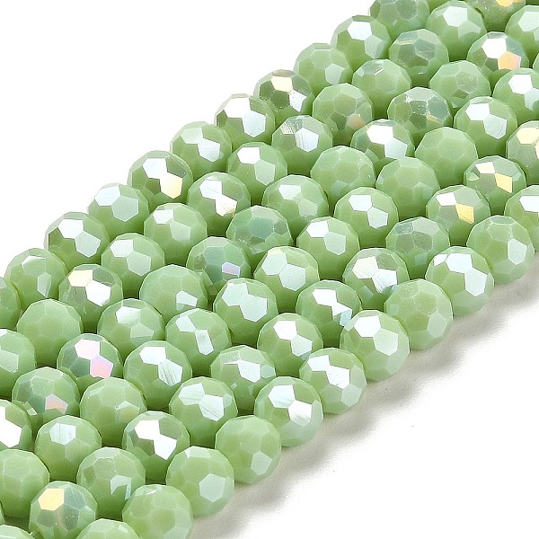 

PandaHall Opaque Glass Beads Stands, AB Color, Faceted(32 Facets), Round, Light Green, 6x5.5mm, Hole: 1.2mm, about 91~93pcs/strand...