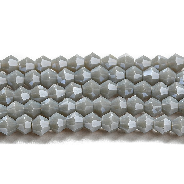 

PandaHall Opaque Solid Color Electroplate Glass Beads Strands, Pearl Luster Plated, Faceted, Bicone, Gray, 4x4mm, Hole: 0.8mm, about...