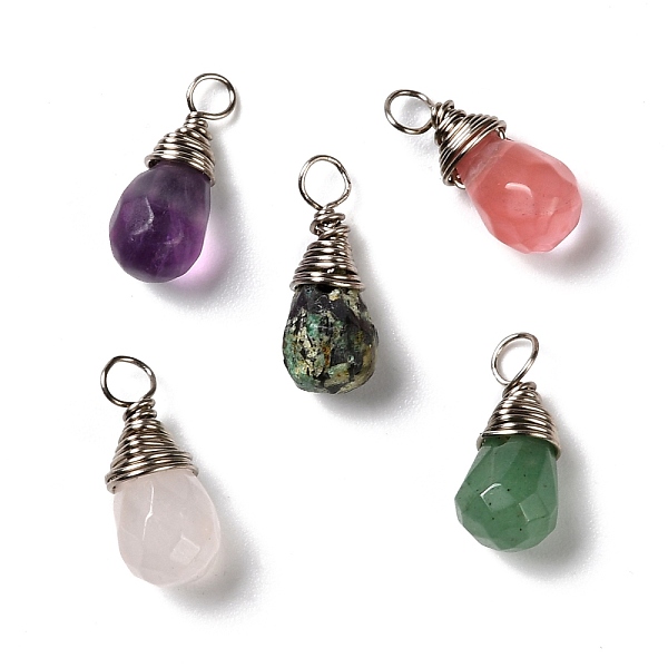 

PandaHall Natural & Synthetic Mixed Stone Faceted Charms, with Eco-Friendly Copper Wire, Teardrop, Real Platinum Plated, 12.5~14x6mm, Hole...