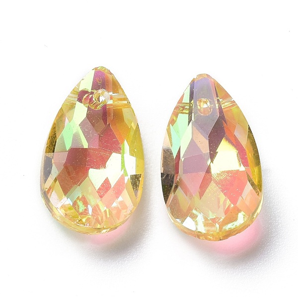 

PandaHall Faceted Teardrop Glass Pendants, Gold, 16x9x5mm, Hole: 1mm Glass Teardrop Gold
