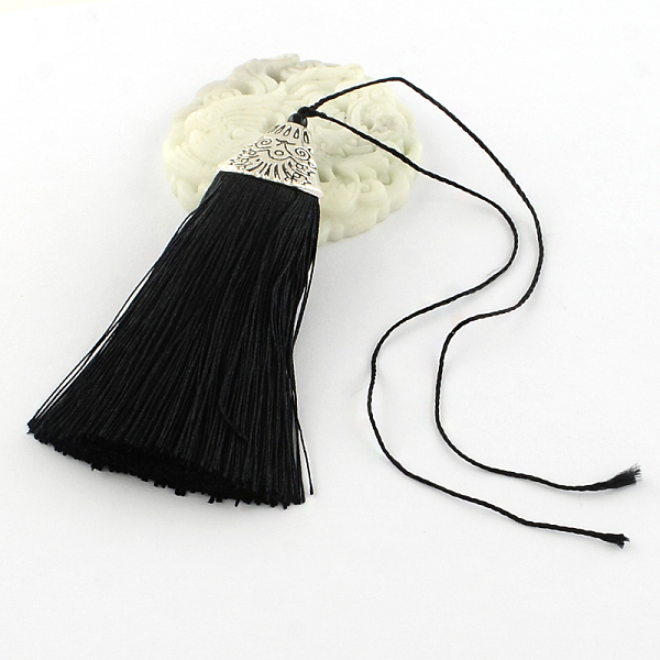 

PandaHall Polyester Tassel Pendant Decorations with Antique Silver CCB Plastic Findings, Black, 80x20x11mm Polyester Black