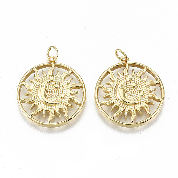 

PandaHall Brass Pendants, with Jump Rings, Nickel Free, Sun with Moon, Real 16K Gold Plated, 24x22x3mm, Jump Ring: 5x0.8mm, 3.4mm inner...
