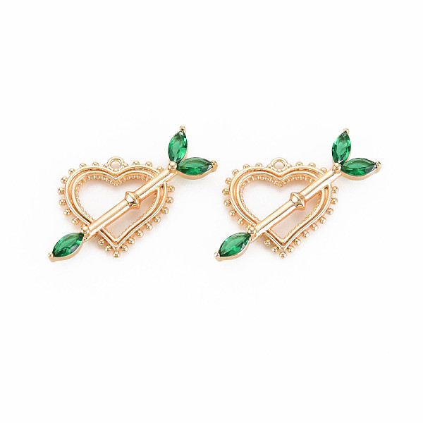 

PandaHall Brass Micro Pave Cubic Zirconia Pendants, Nickel Free, Real 18K Gold Plated, An Arrow Through A Heart, Green, 17x29x3.5mm, Hole...