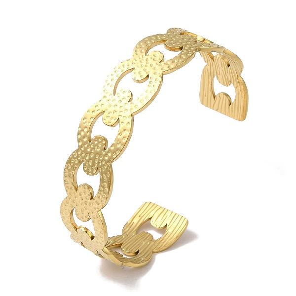 

PandaHall 304 Stainless Steel Textured Hollow Open Cuff Bangles for Women, Real 18K Gold Plated, Inner Diameter: 1-3/4~2-3/8 inch(4.5~6.1cm)...