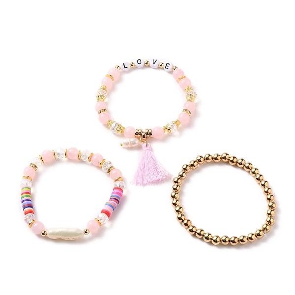 

PandaHall Multi-layered Stretch Beaded Bracelets Sets, Stackable Bracelets, with Acrylic Beads, Natural Pearl Beads, Glass Beads..., Pink