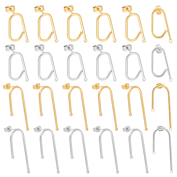 

PandaHall DICOSMETIC 20Pairs 2 Styles 2 Colors Stainless Steel Stud Earring Findings 0.8mm Pin Golden Earring Post with Loop Hole and...