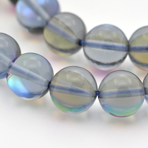 

PandaHall Round Synthetic Moonstone Beads Strands, Holographic Beads, Dyed, Light Steel Blue, 8mm, Hole: 1mm, about 45~47pcs/strand, 14~15...