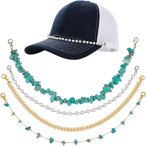 Catena per cappellino da baseball con chips di turchese sintetico e ottone