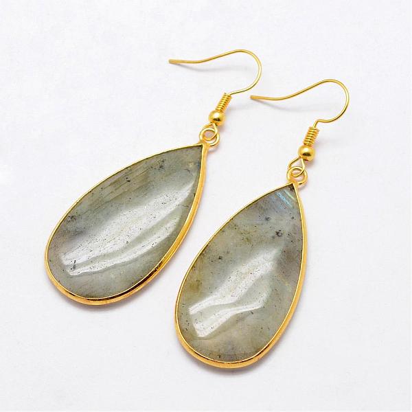 

PandaHall Natural Labradorite Dangle Earrings, Drop, with Brass Findings, Golden, 61mm, Pin: 0.8mm Labradorite