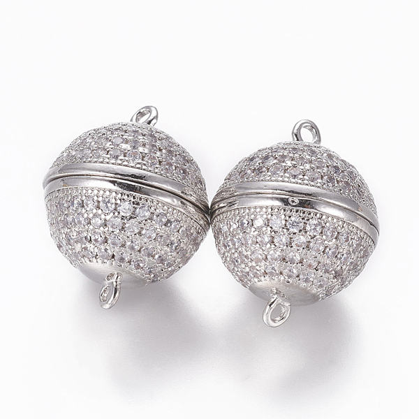 

PandaHall Brass Micro Pave Cubic Zirconia Magnetic Clasps with Loops, Round, Clear, Platinum, 21.5~22x17mm, Hole: 1.4mm Brass+Cubic Zirconia...