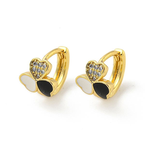 

PandaHall Brass Micro Pave Cubic Zirconia Hoop Earring, with Enamel, Real 18K Gold Plated, Heart, Black, 10.5x9mm Brass Heart Black